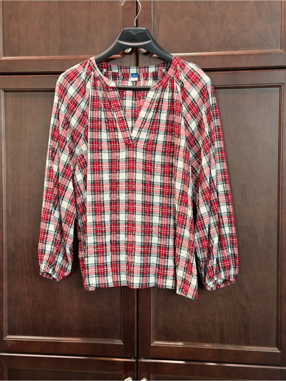 Old Navy Red & White Plaid Peasant Blouse